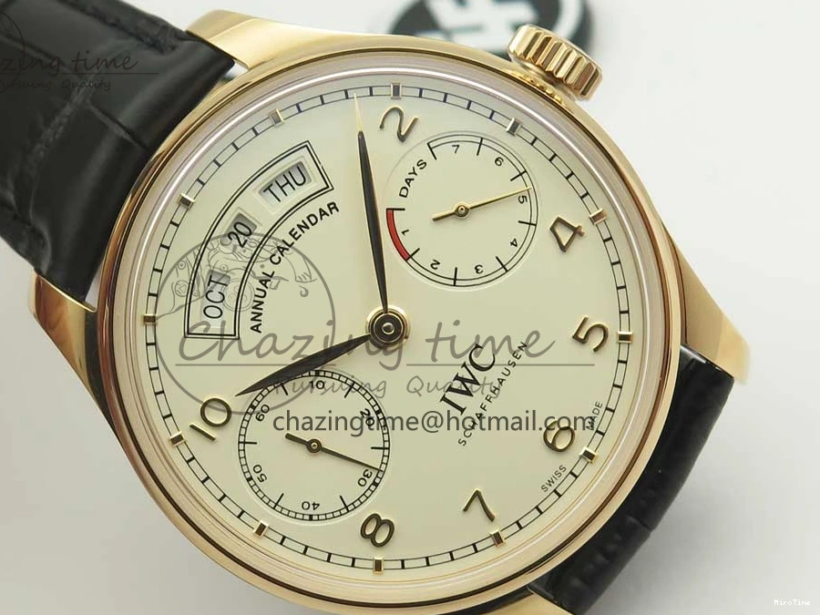 MIROTIME 0406 Thermal Portuguese Real PR Real Annual Calendar IW503501 RG ZF 1:1 Best Edition White Dial on Black Leather Strap A 7150